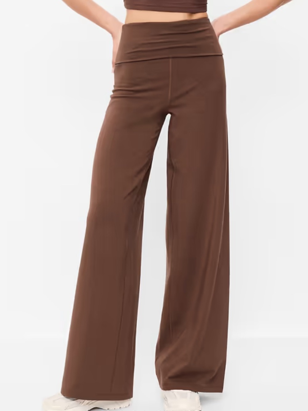 Old Navy PowerChill High Rise Fold Over Wide-Leg Yoga Pants Cocoa Brown NWT XS